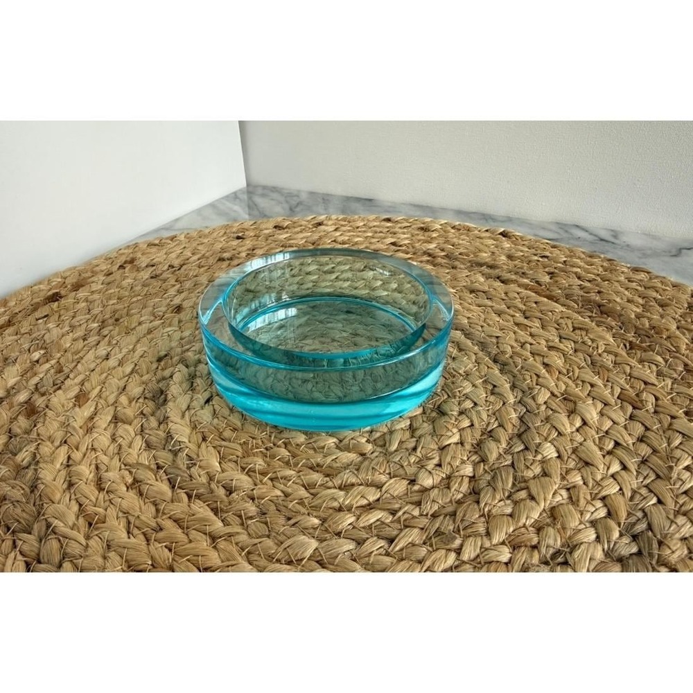 1970s Mario Pinzoni Seguso Vetri d'Arte Murano Venetian Glass Ashtray Aqua Blue